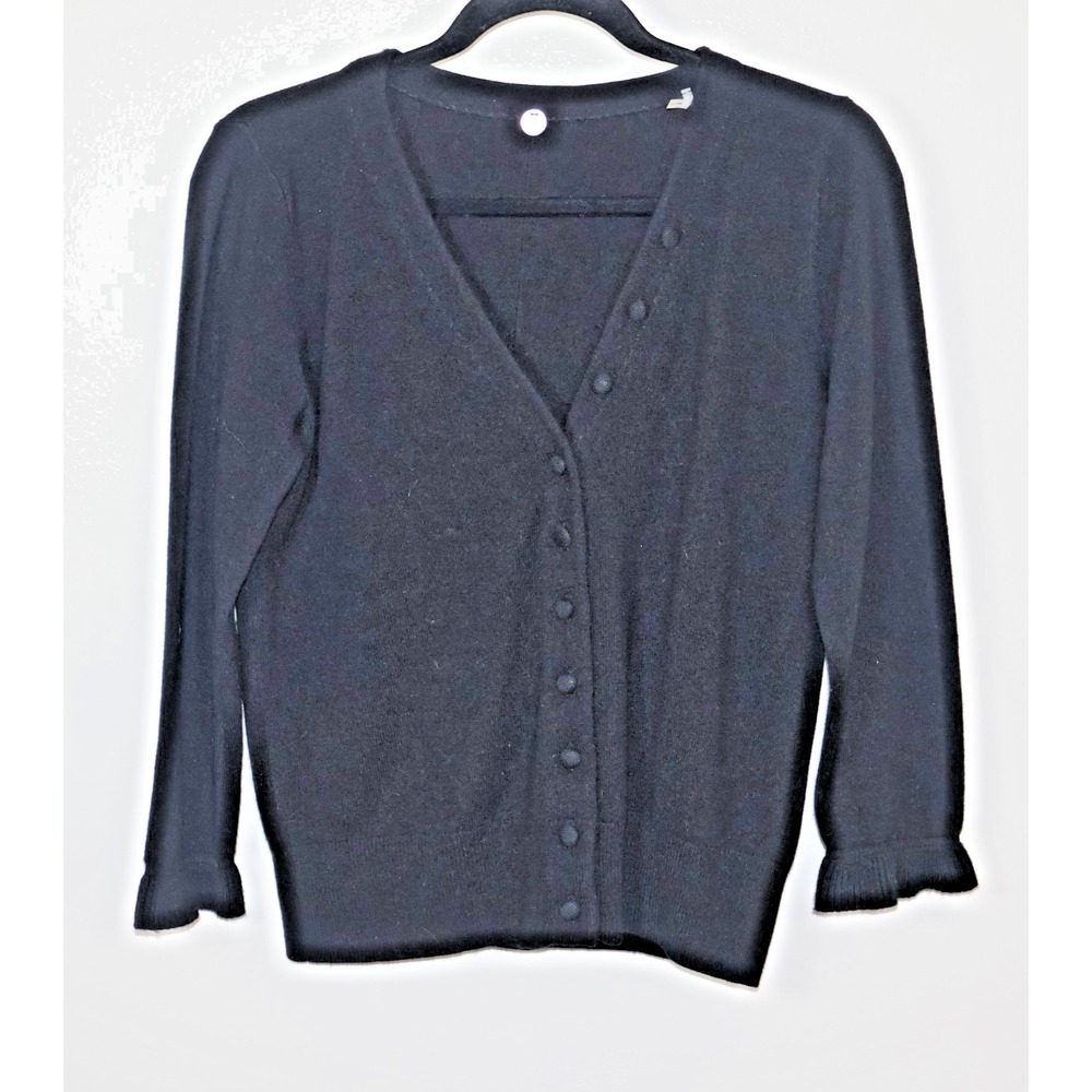 Margaret O'Leary Cashmere Cardigan Sweater Size Small  Black V Neck